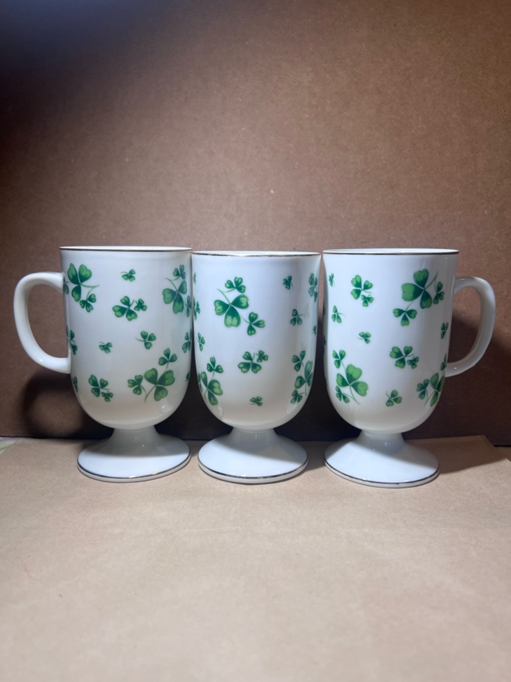 Vintage Lefton China Irish Coffee Cup Mugs Pedestal Set of 3  St. Patrick’s Day - Picture 15 of 15